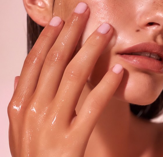 Glowing, hydrated skin close up