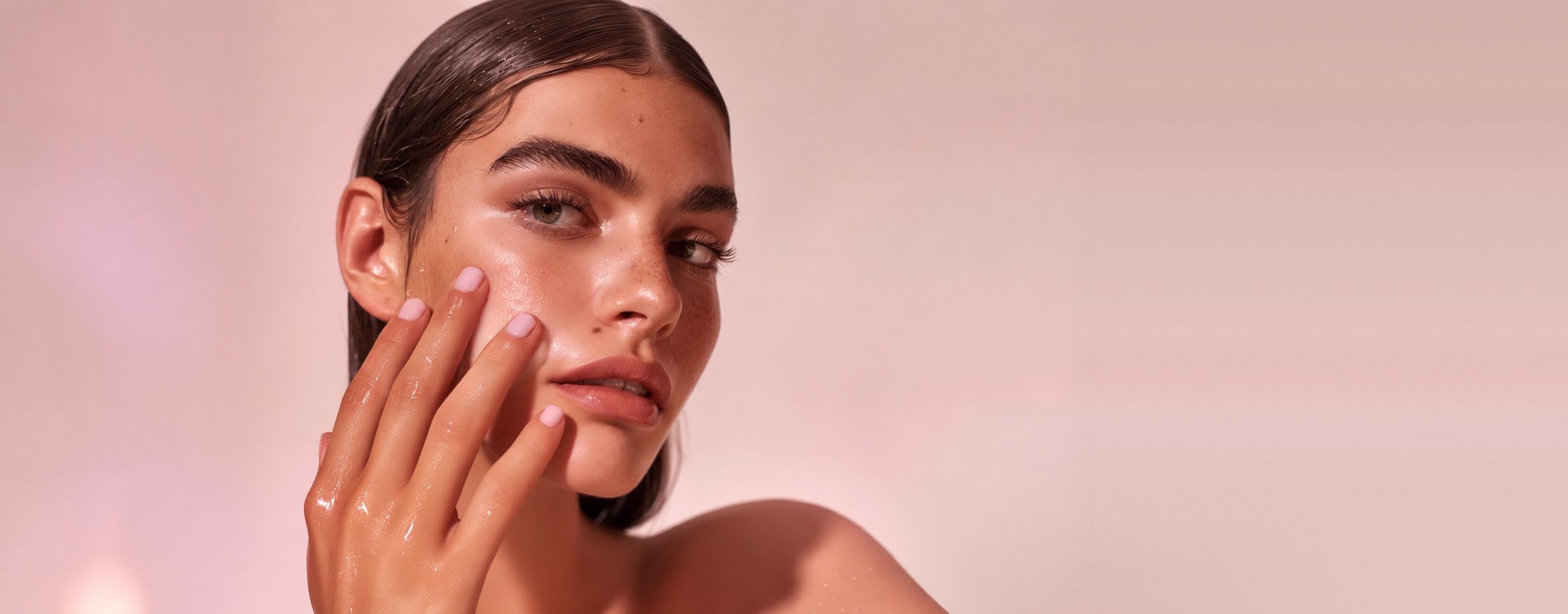 Model with glowing, hydrated skin